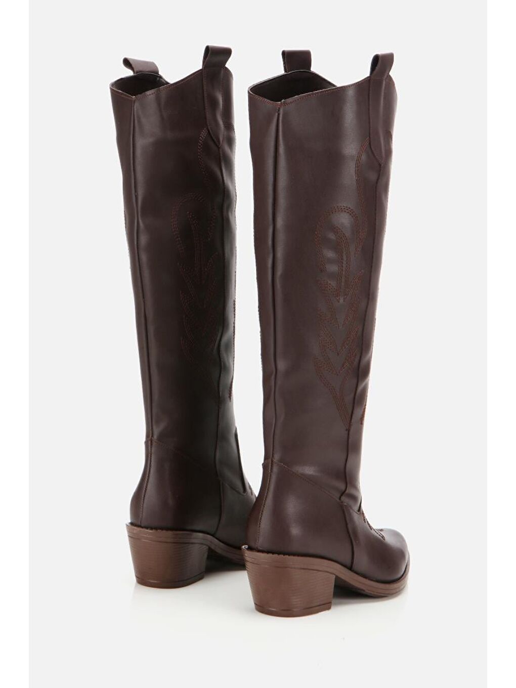 Kadın Kahverengi İşlemeli Kalın Topuklu Çizme-2