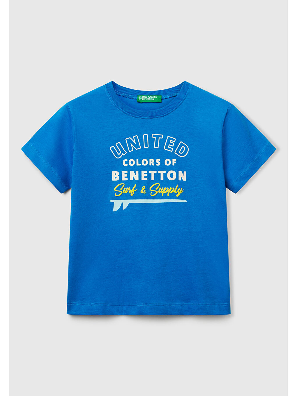 Erkek Çocuk Saks Mavi Benetton Logo Baskılı T-Shirt