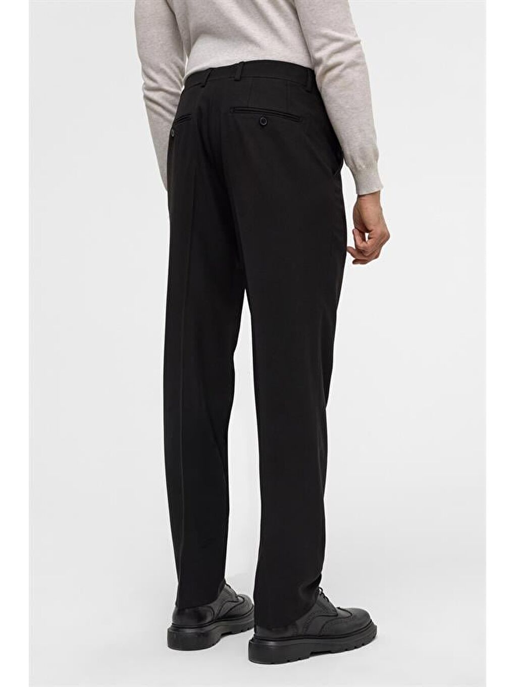 Siyah Regular Düz Pantolon-6
