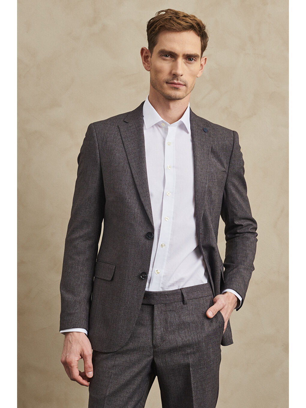 Erkek Bordo Slim Fit Dar Kesim Mono Yaka Desenli Takım Elbise-1