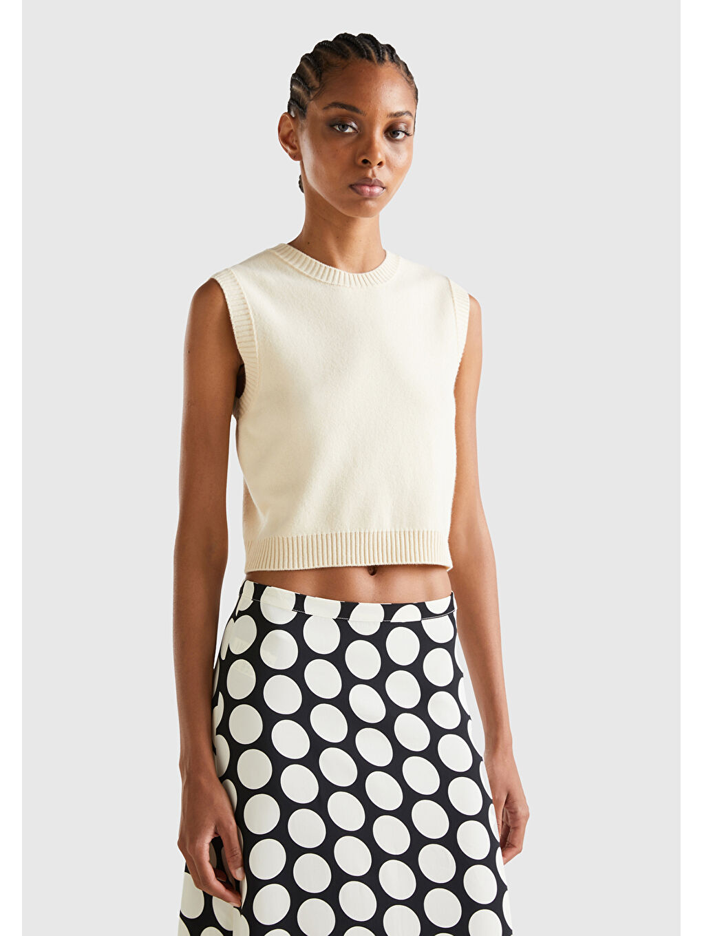 Kadın Bej Kaşmir Karışımlı Crop Süveter