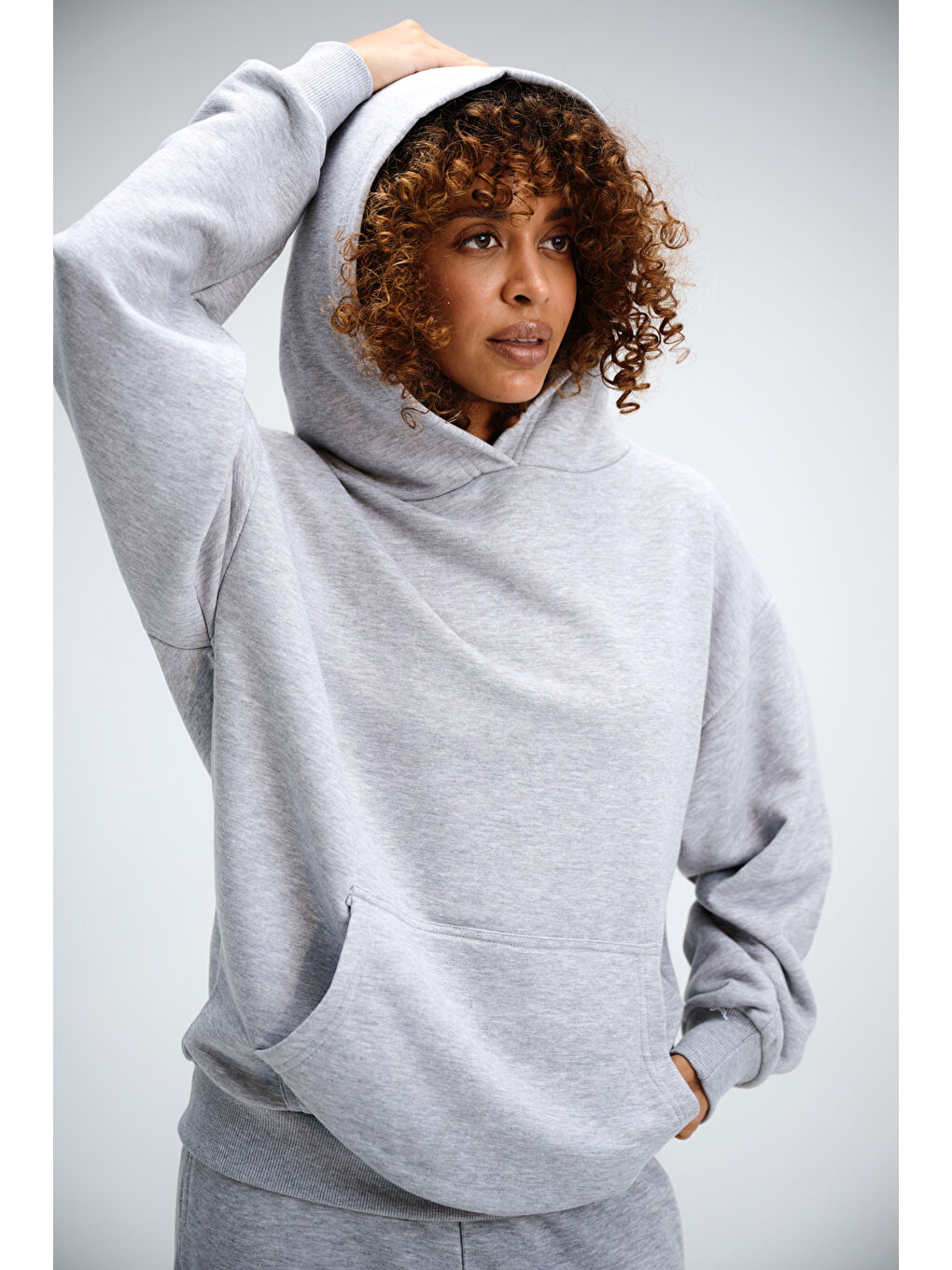 Kadın Timeless Oversize Gri Hoodie Sweatshirt-1