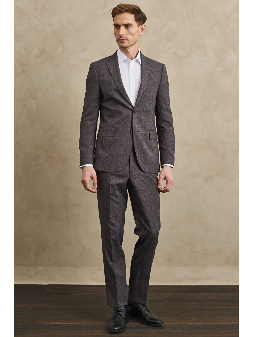 Erkek Bordo Slim Fit Dar Kesim Mono Yaka Desenli Takım Elbise-3