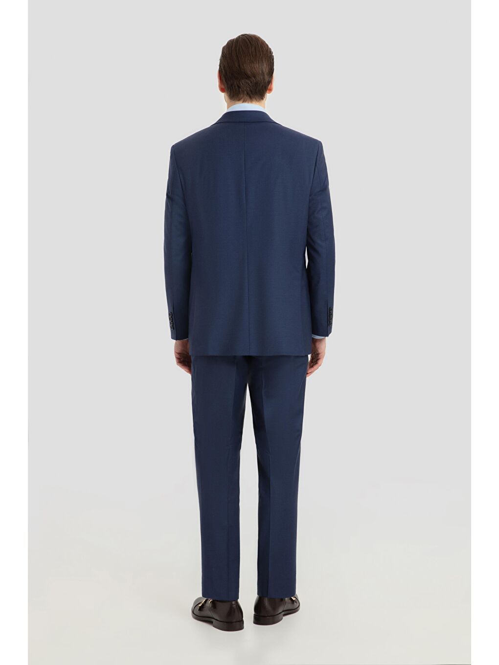 Erkek Açık Lacivert Slim Fit Mono Yaka Çizgili 4 Drop Yün Karışımlı Takım Elbise-3