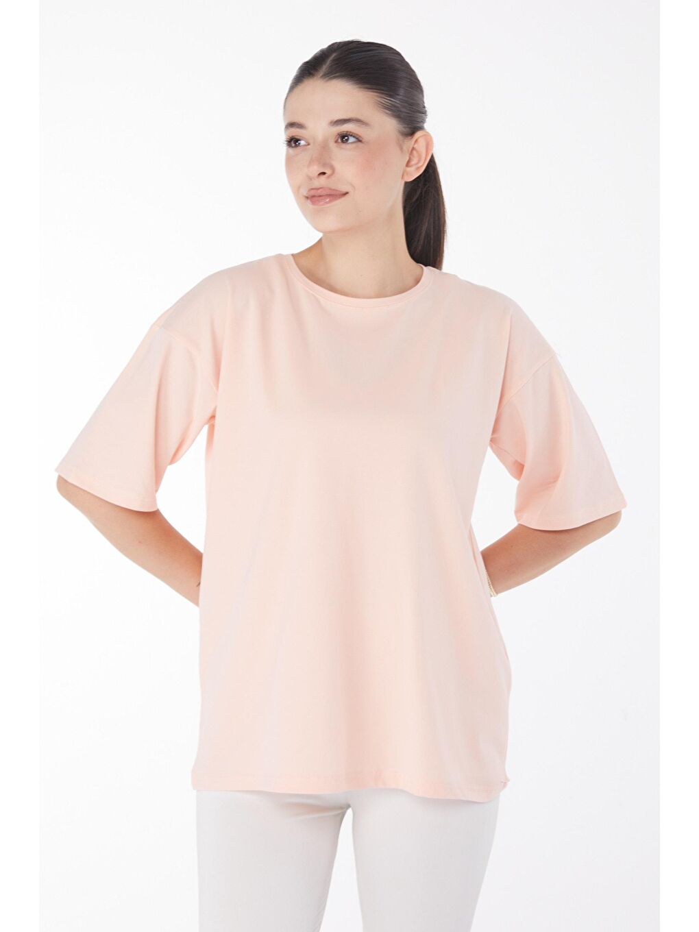 TOFİSA Lila Düz Bisiklet Yaka Kadın Lila T-Shirt - 25849