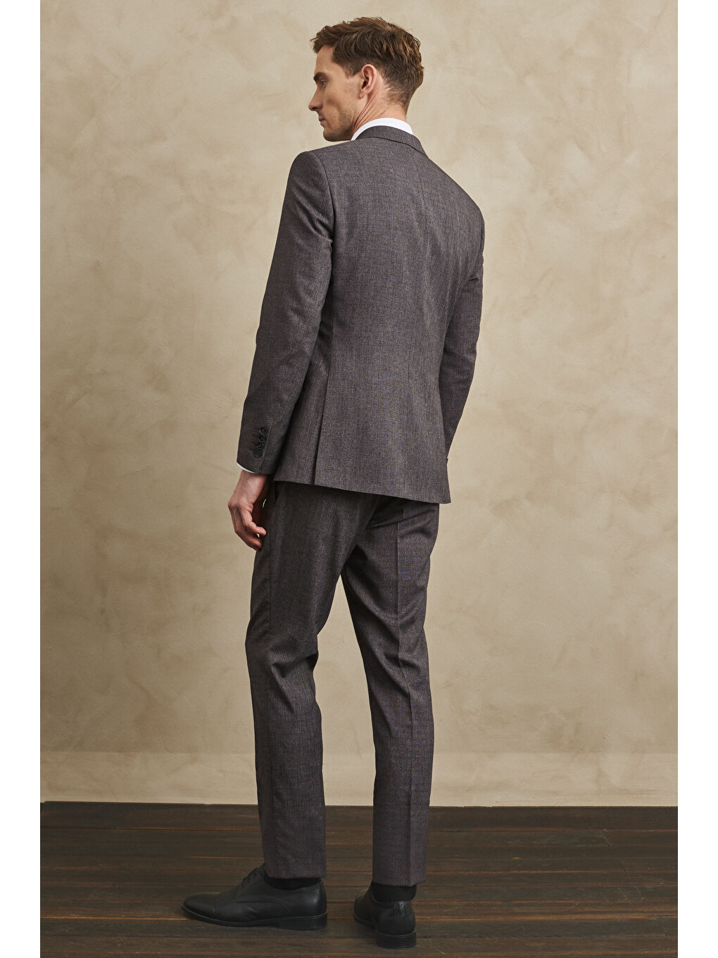 Erkek Bordo Slim Fit Dar Kesim Mono Yaka Desenli Takım Elbise-5