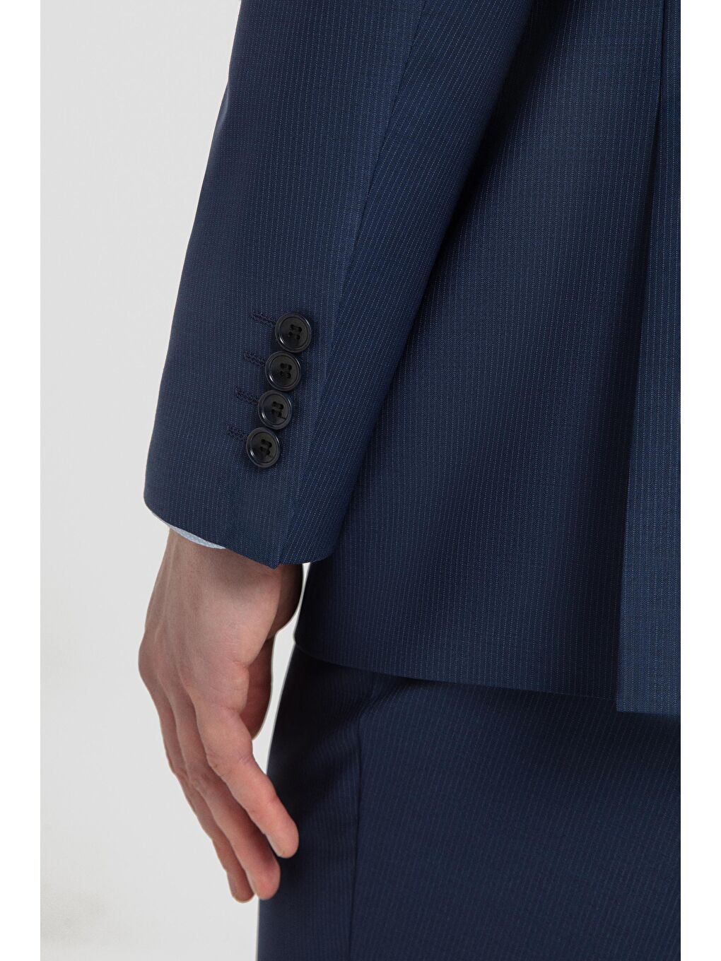 Erkek Açık Lacivert Slim Fit Mono Yaka Çizgili 4 Drop Yün Karışımlı Takım Elbise-5