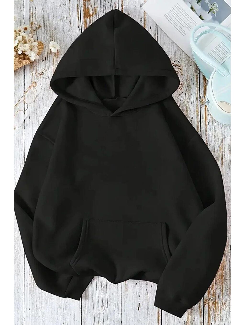 Siyah Kurdela Cherry Sırt Baskılı İçi Pamuklu Unisex Sweatshirt-3