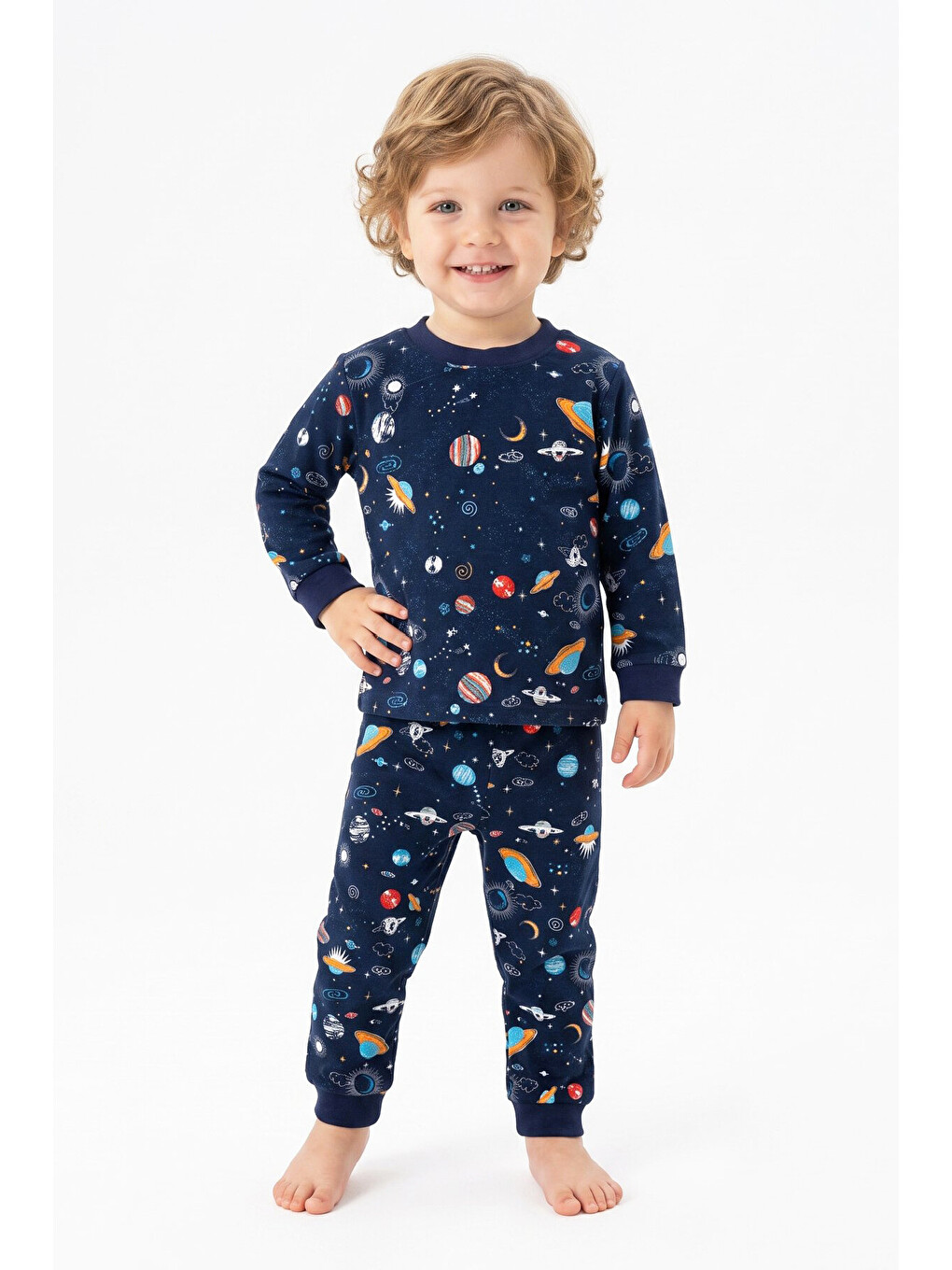 Lacivert Erkek Çocuk %100 Pamuk Pijama Takımı 9-36ay 12737ıs-1