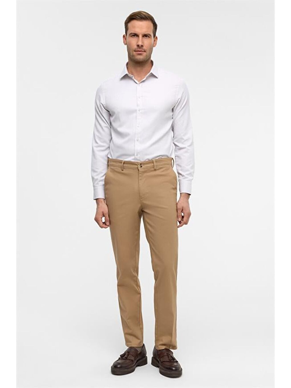 Bej Regular Armürlü Pantolon