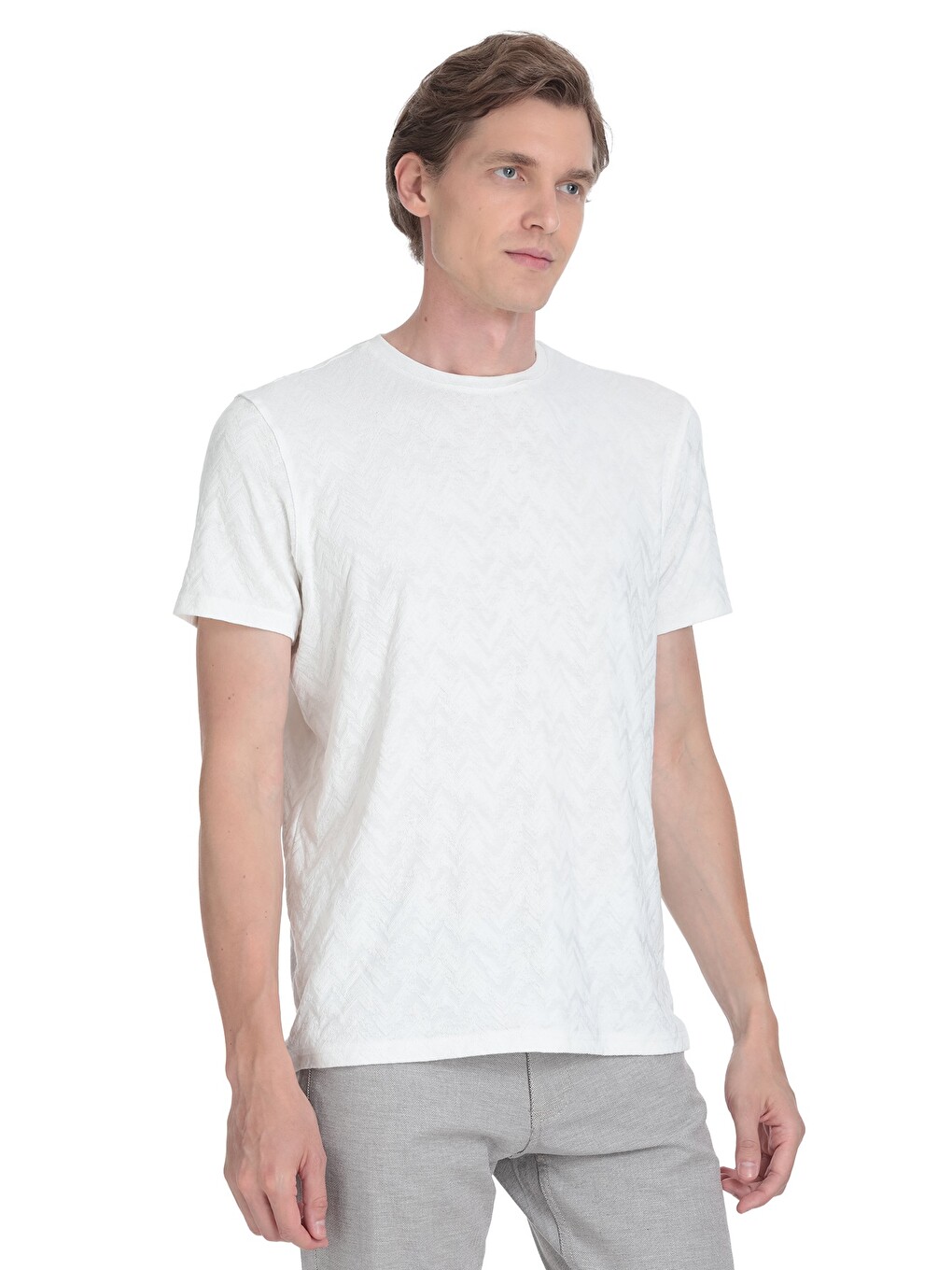 Beyaz Regular Fit Bisiklet Yaka Tişört