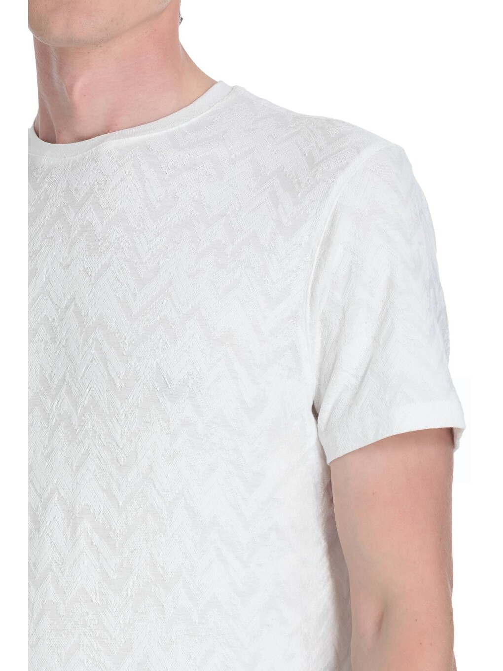 Beyaz Regular Fit Bisiklet Yaka Tişört-3