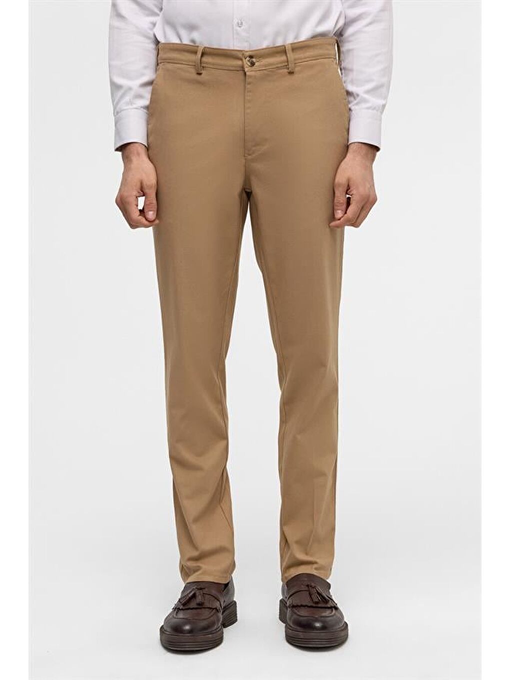 Bej Regular Armürlü Pantolon-2