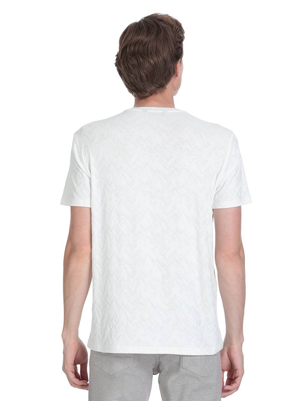 Beyaz Regular Fit Bisiklet Yaka Tişört-4