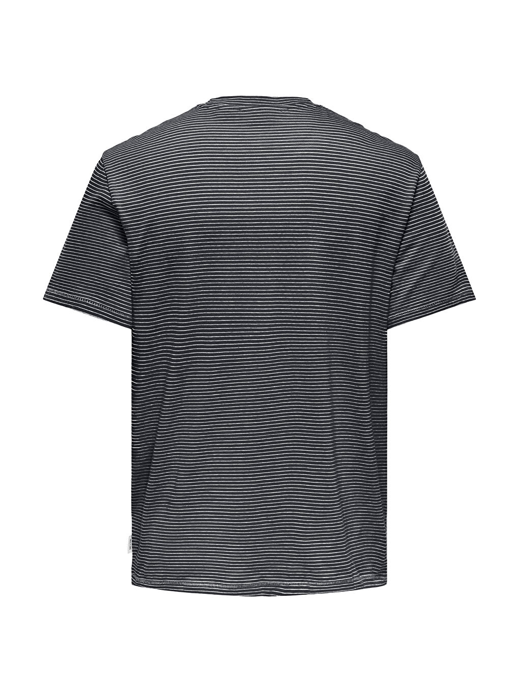 Lacivert Onsbale Çizgili %100 Pamuk Regular Fit Bisiklet Yaka Tişört 22025680-5