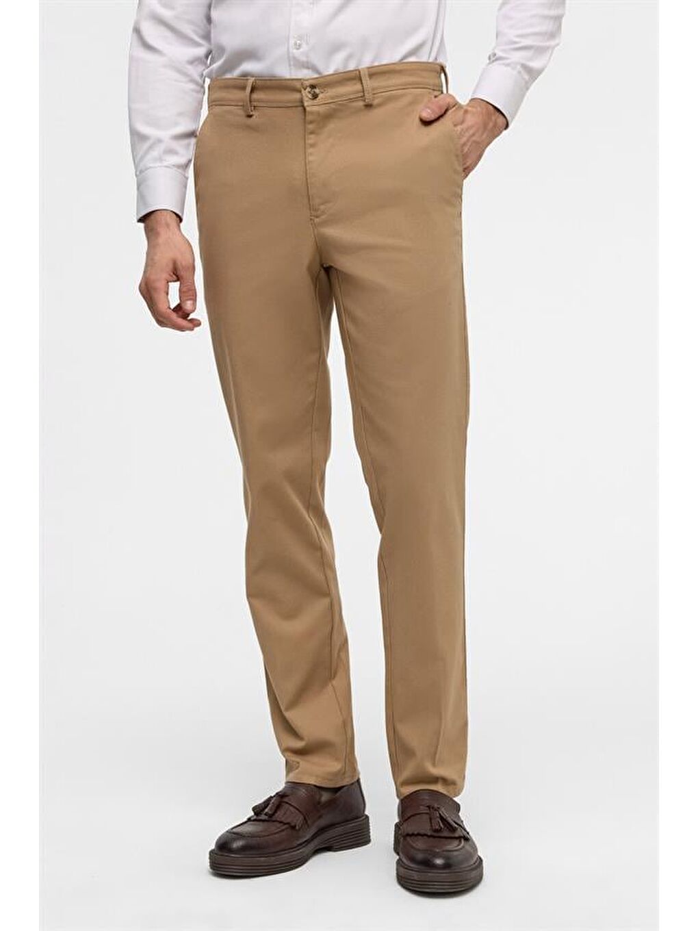 Bej Regular Armürlü Pantolon-3