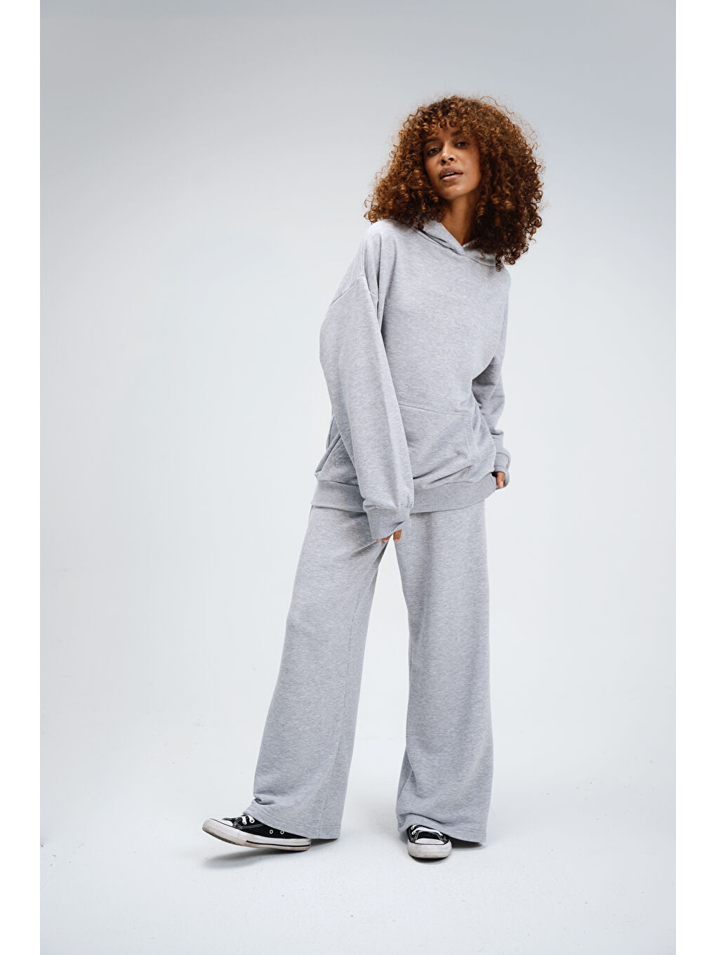 Kadın Timeless Oversize Gri Hoodie Sweatshirt-3