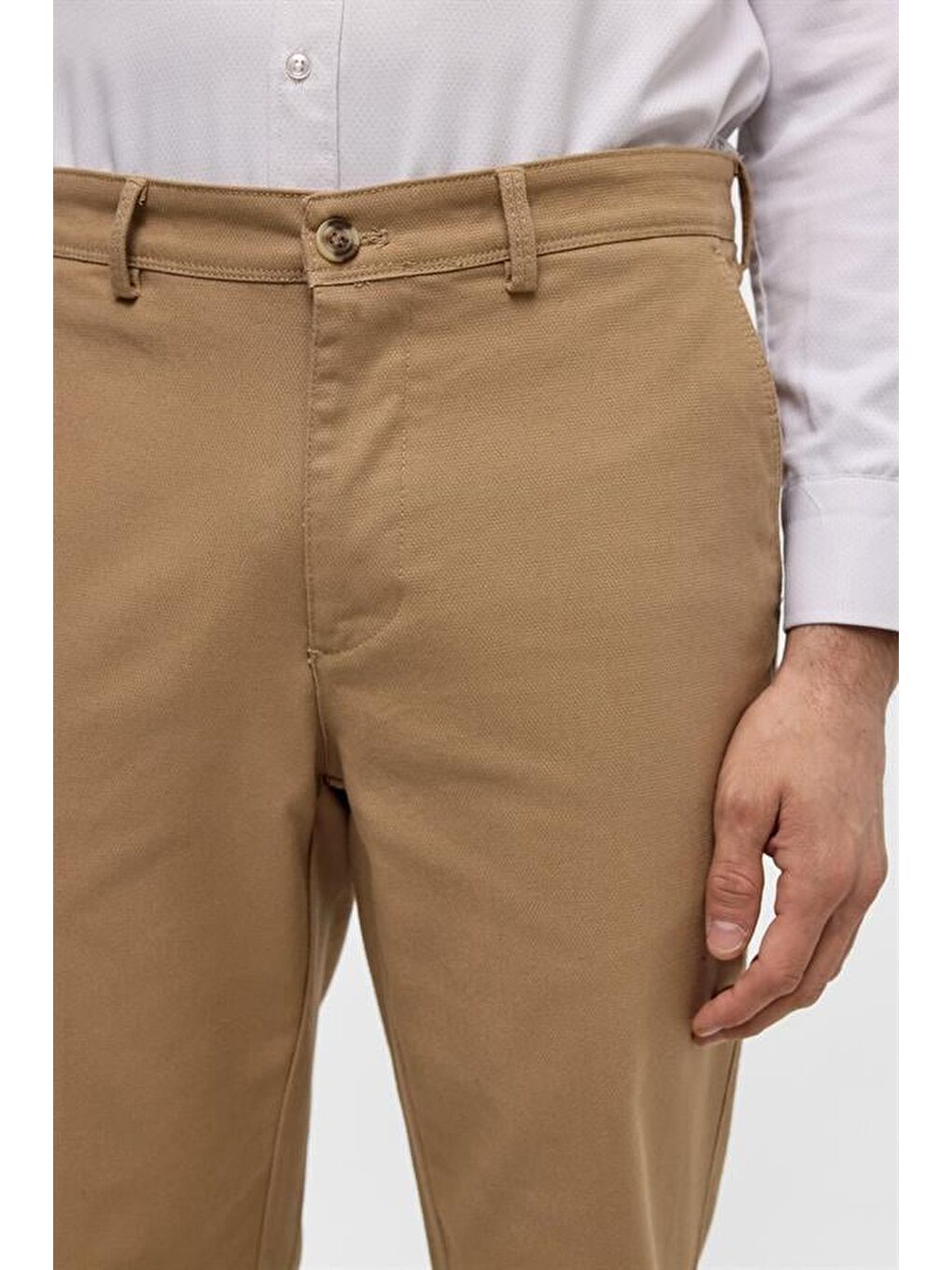 Bej Regular Armürlü Pantolon-4