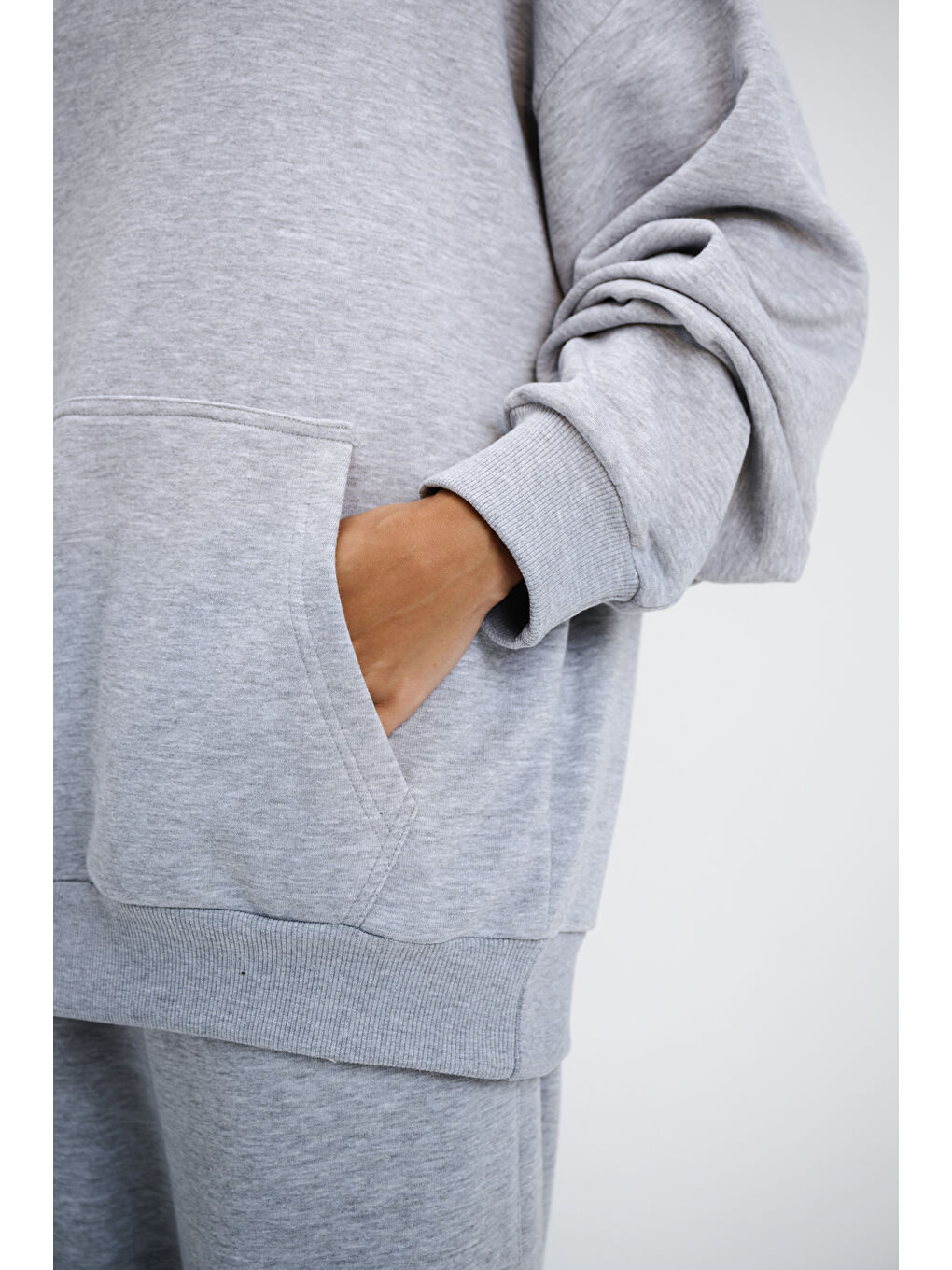 Kadın Timeless Oversize Gri Hoodie Sweatshirt-4