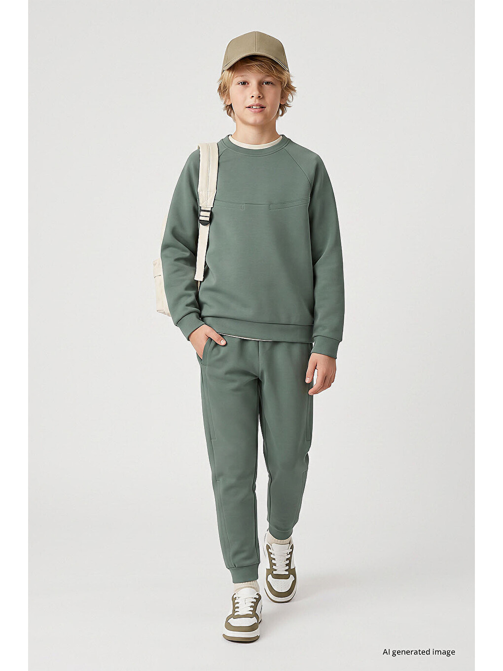 Açık Yeşil Standart Fit Basic Dikiş Detaylı Erkek Çocuk Eşofman Takım - 11325