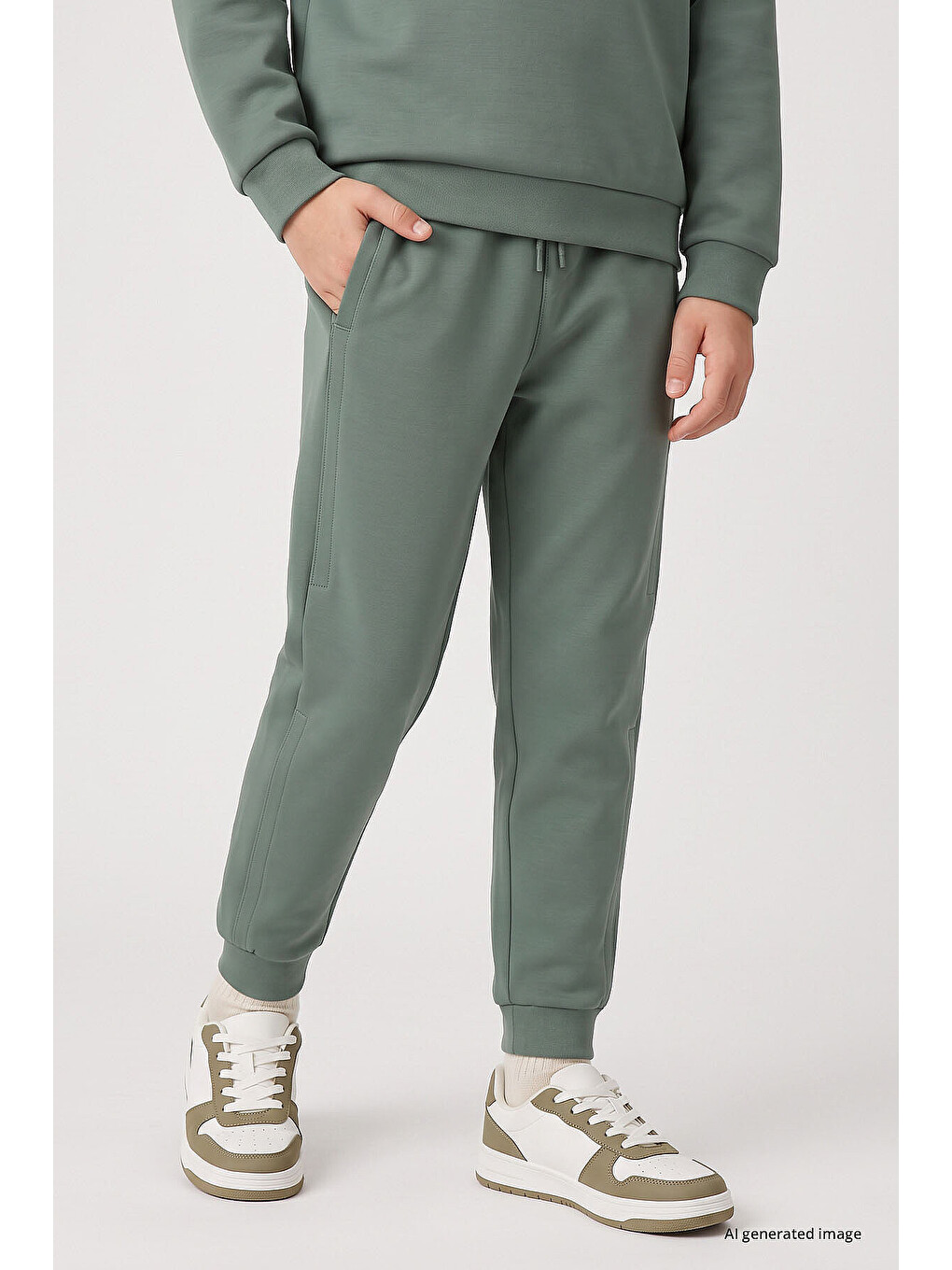 Açık Yeşil Standart Fit Basic Dikiş Detaylı Erkek Çocuk Eşofman Takım - 11325-3