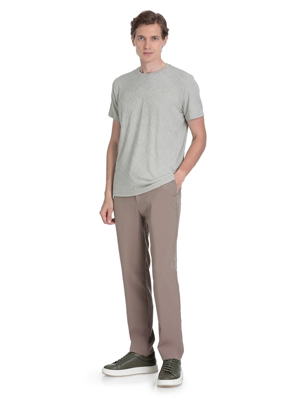 Haki Regular Fit Bisiklet Yaka Tişört-1