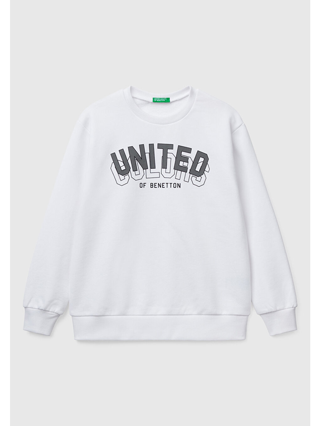 Erkek Çocuk Beyaz Benetton Logo Baskılı Bisiklet Yaka Sweatshirt