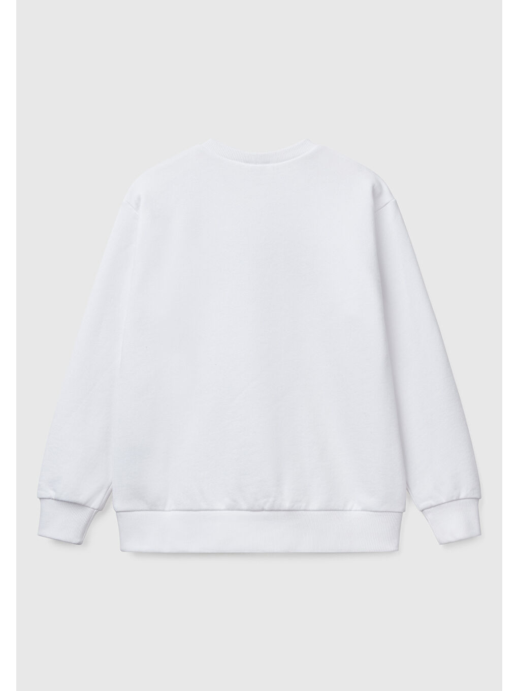 Erkek Çocuk Beyaz Benetton Logo Baskılı Bisiklet Yaka Sweatshirt-1