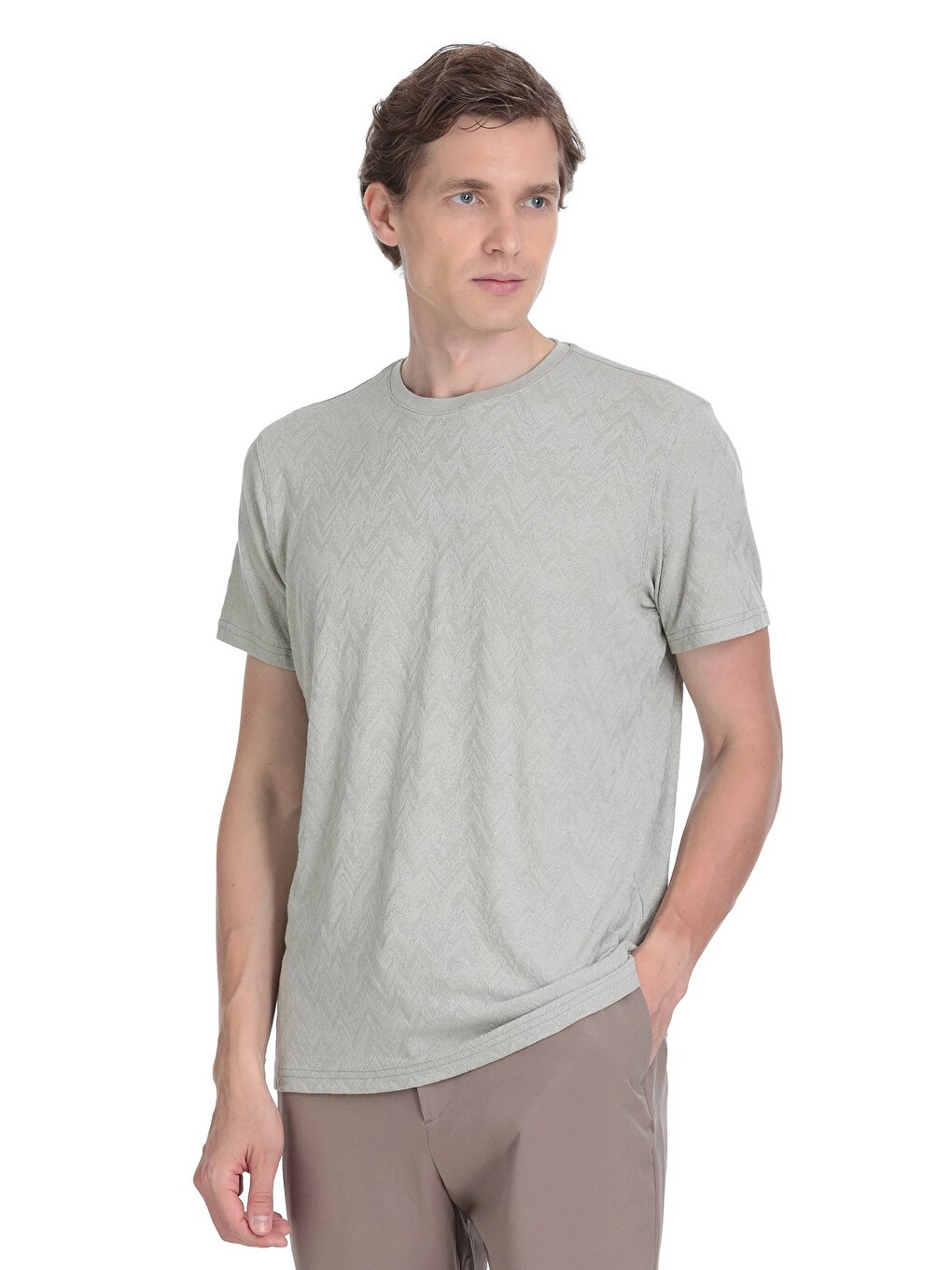 Haki Regular Fit Bisiklet Yaka Tişört-2