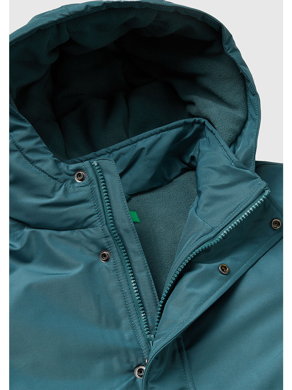 Erkek Çocuk Gri-Yeşil Etiket Detaylı Kapüşonlu İçi lı Uzun Mont-2