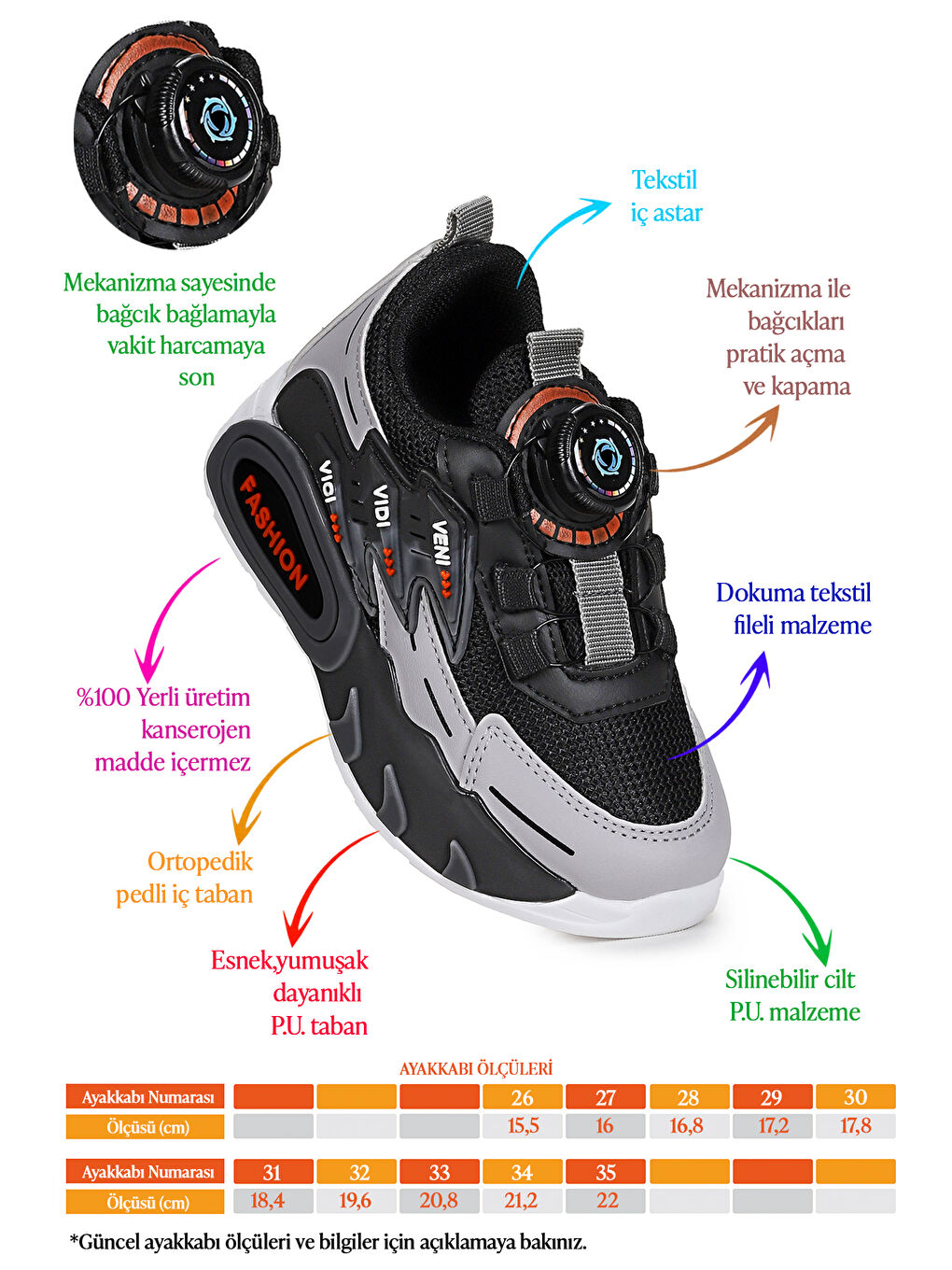 Siyah Gary Hafif Taban Bağcık Mekanizmalı Erkek Çocuk Spor Ayakkabı-1
