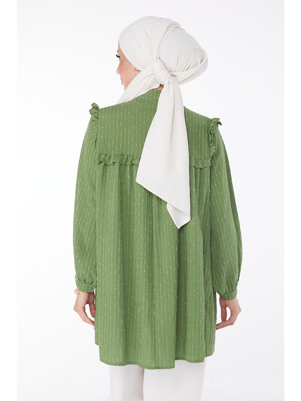 Hakim Yaka Kadın Haki Fırfırlı Gömlek - 25912-3