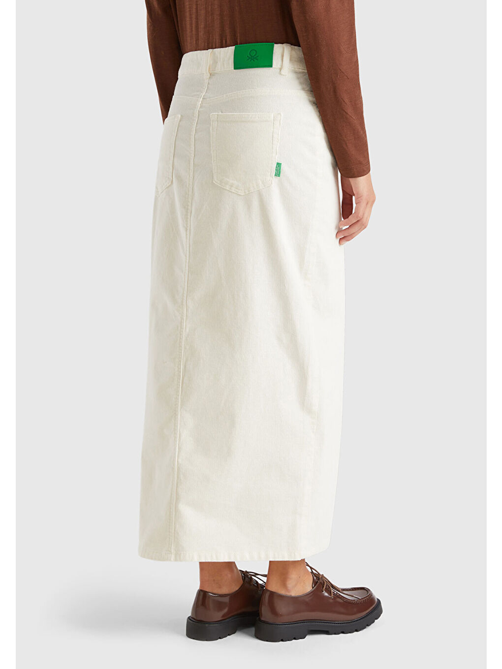 Kadın Beyaz Pamuk Karışımlı Önü Yırtmaçlı Arkası Logo Etiketli Etek-2