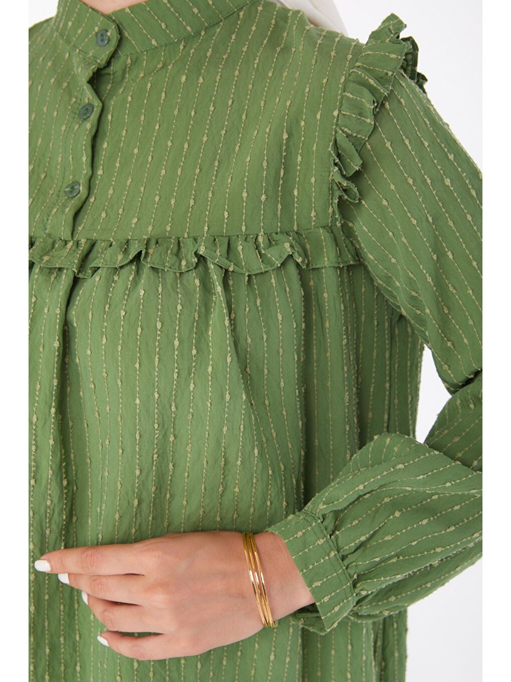 Hakim Yaka Kadın Haki Fırfırlı Gömlek - 25912-4