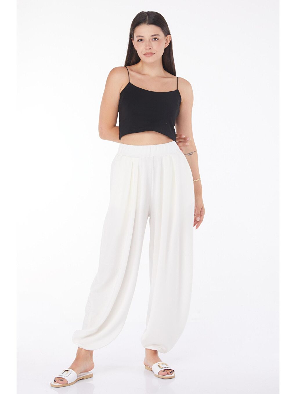 Orta Kadın Beyaz Şalvar Pantolon - 25920