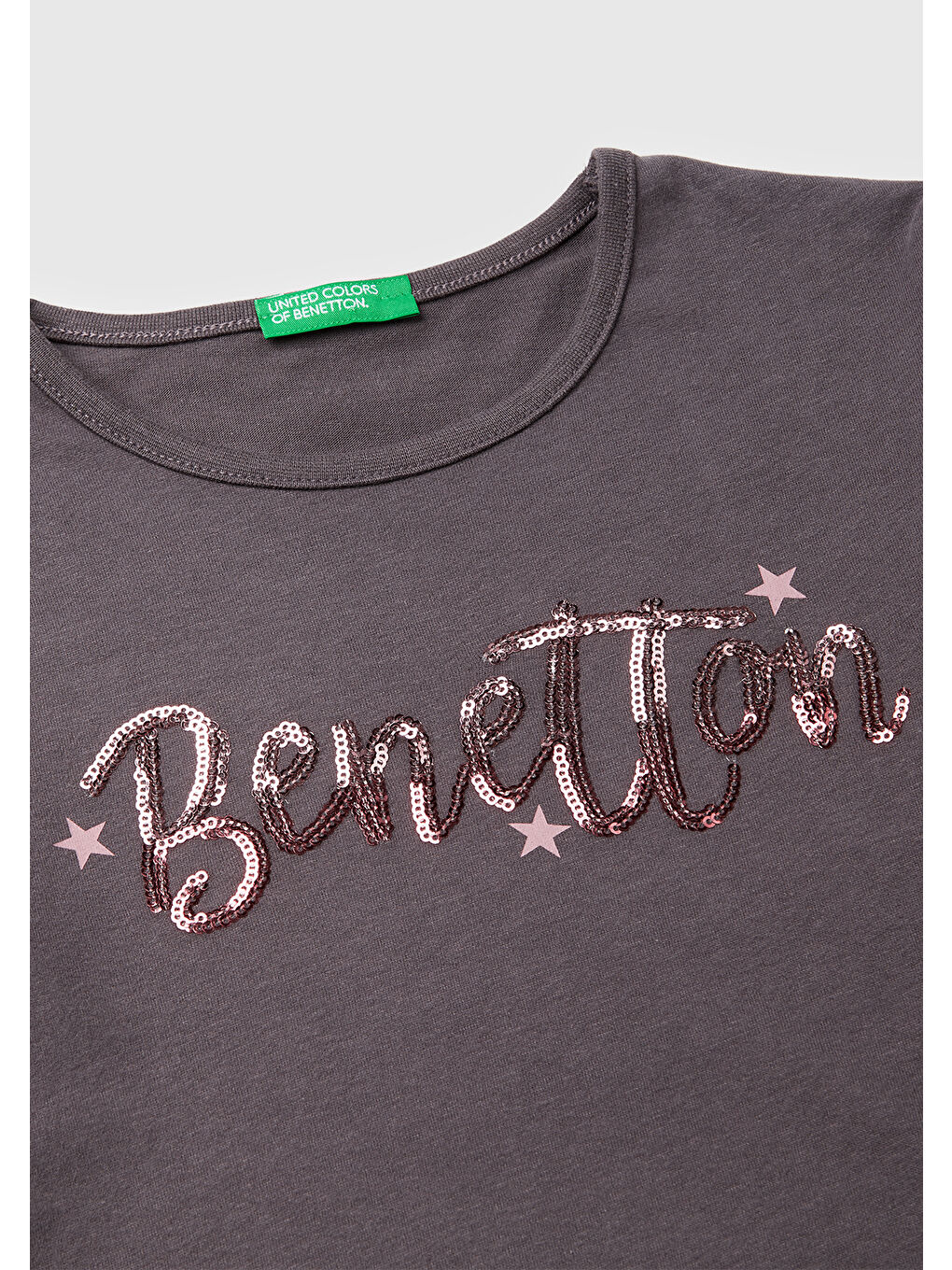 Kız Çocuk Koyu Kahverengi Grafik Payet İşlemeli Regular Fit Jarse Uzun Kollu T-shirt-2