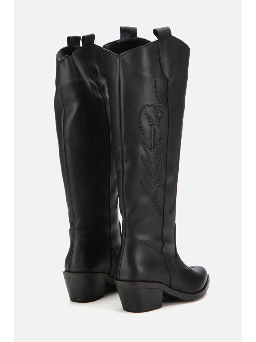 Kadın Siyah İşlemeli Kalın Topuklu Çizme-2