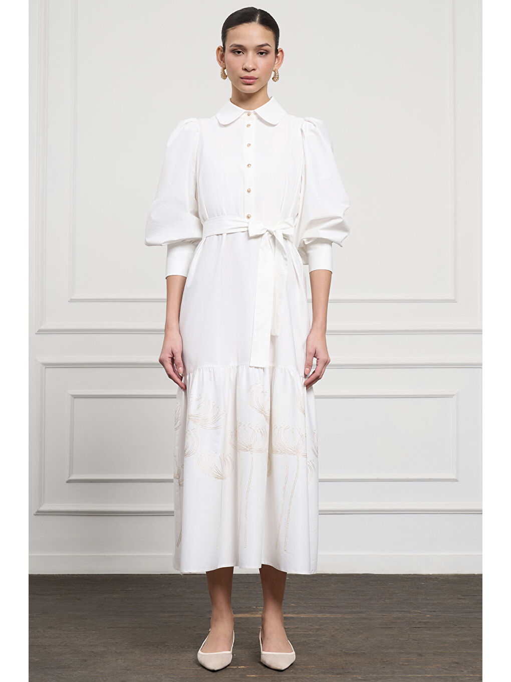 Düğme Detaylı Elbise 2051 Ekru-1