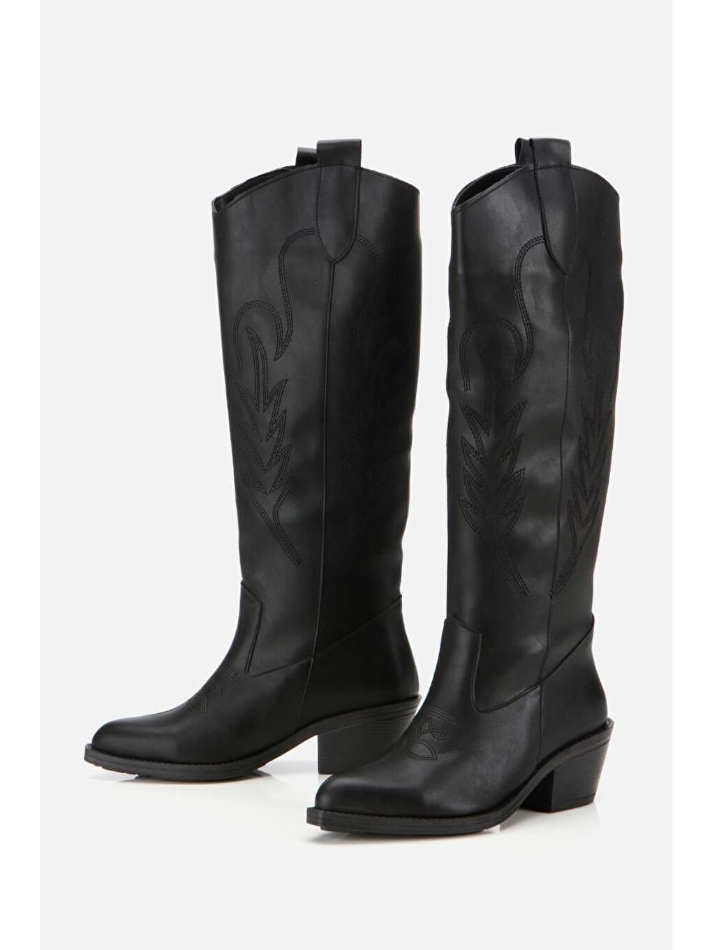 Kadın Siyah İşlemeli Kalın Topuklu Çizme-3