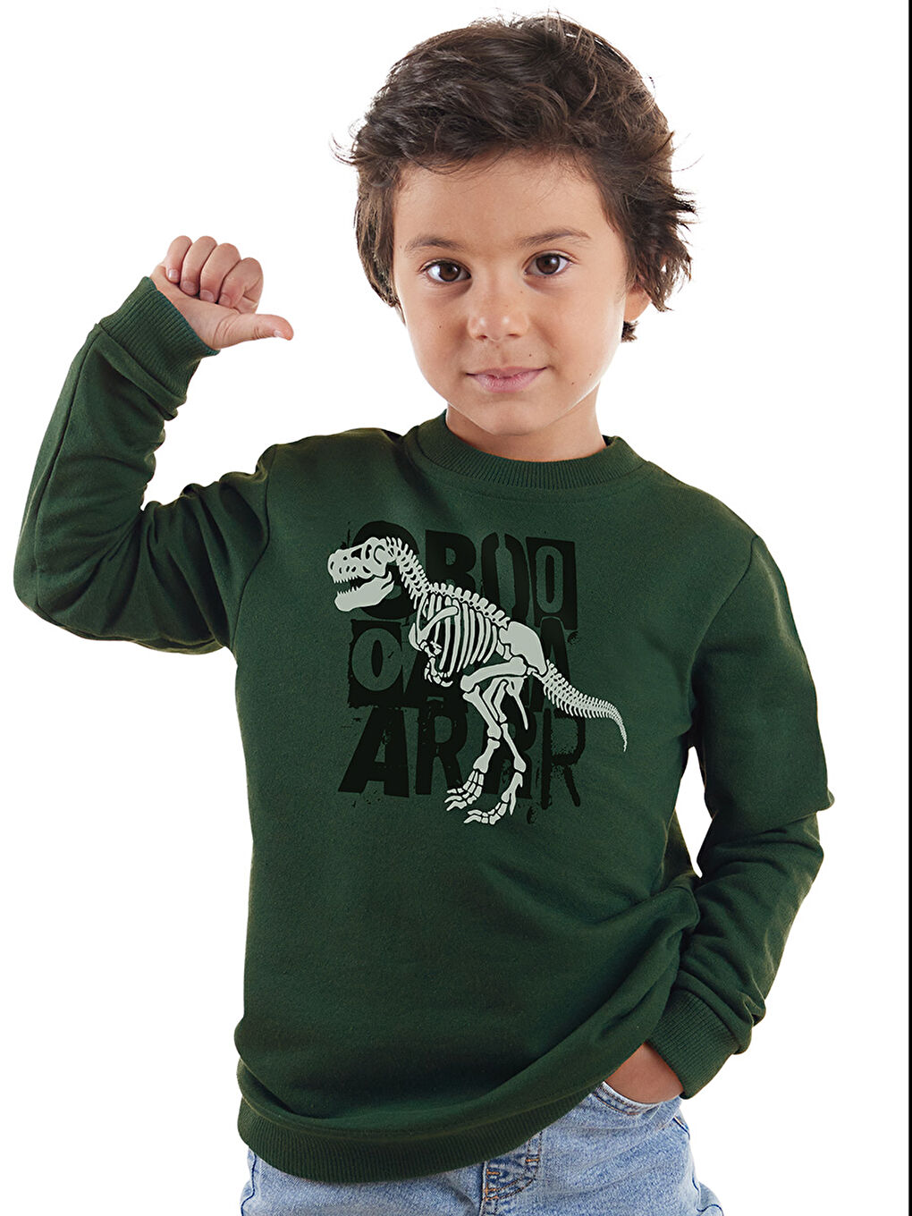 Denokids Haki Roarr Dino Erkek Çocuk Haki Sweatshirt