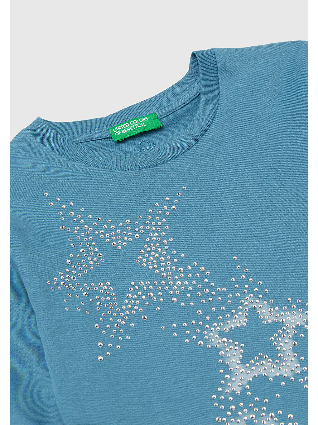 Kız Çocuk Petrol Mavisi Önü Kristal Aplikeli Regular Fit Jarse Uzun Kollu T-shirt-2