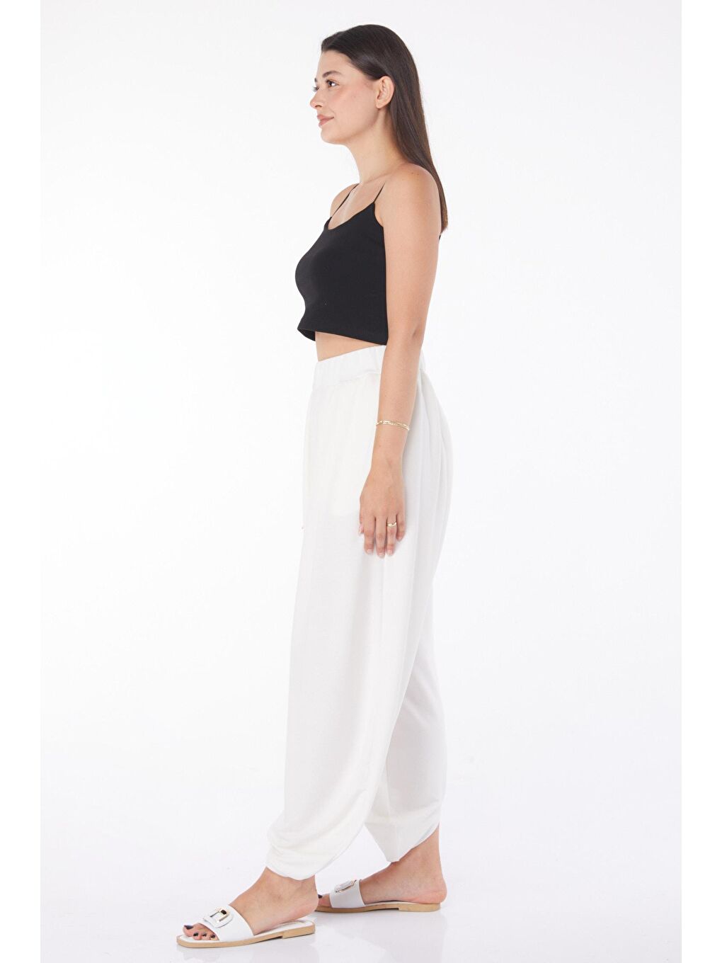 Orta Kadın Beyaz Şalvar Pantolon - 25920-3