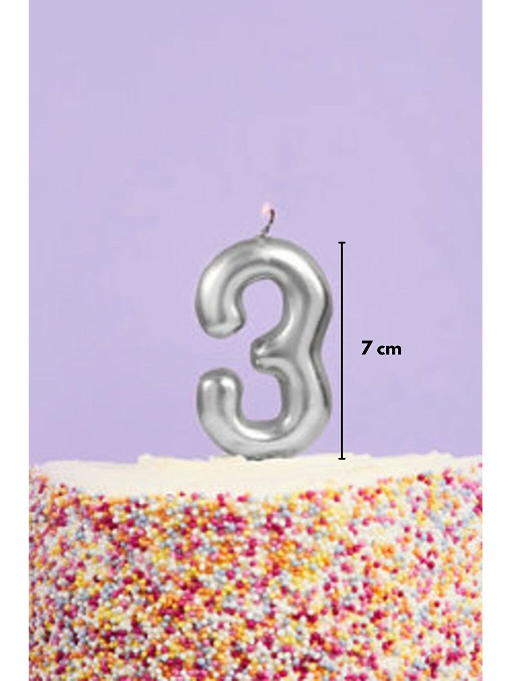 Gri Gümüş 3 Rakamı Mum-1