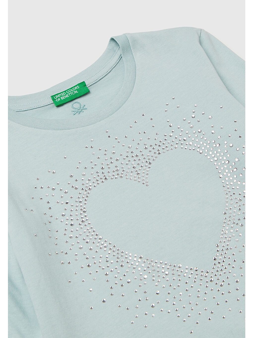 Kız Çocuk Su Yeşili Önü Kristal Aplikeli Regular Fit Jarse Uzun Kollu T-shirt-2