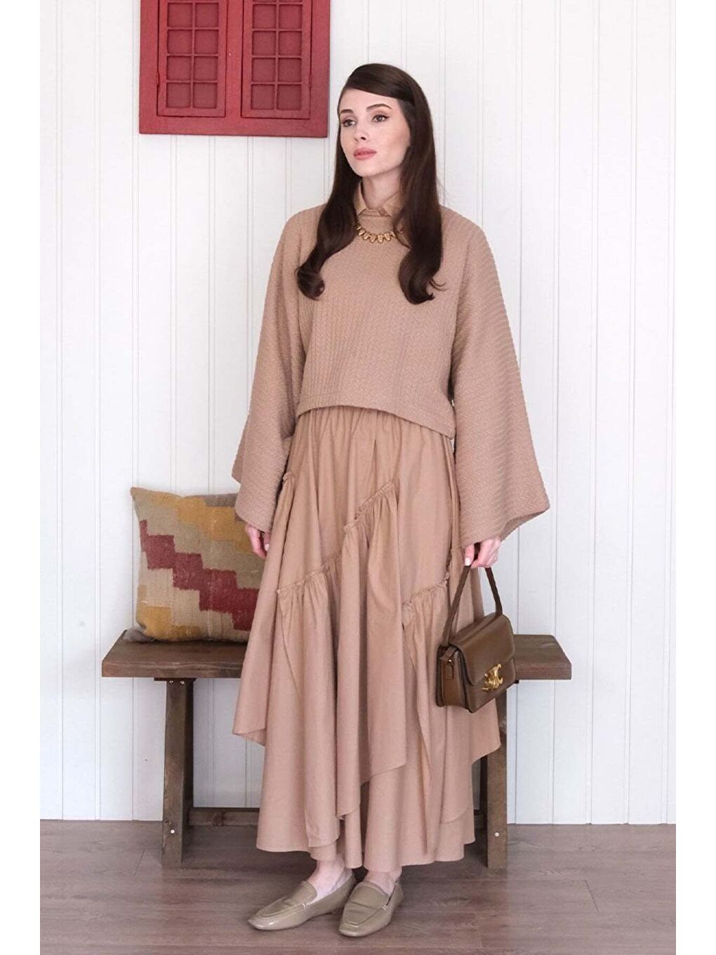 Bej Karamel Kat Kat Bohem Etek-3