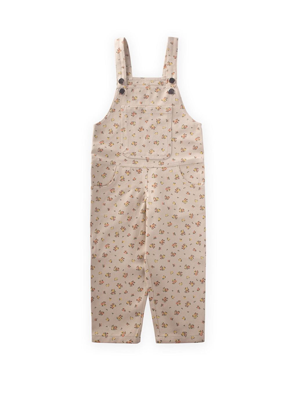 Ekru Kız Çocuk Çiçekli Gabardin Salopet
