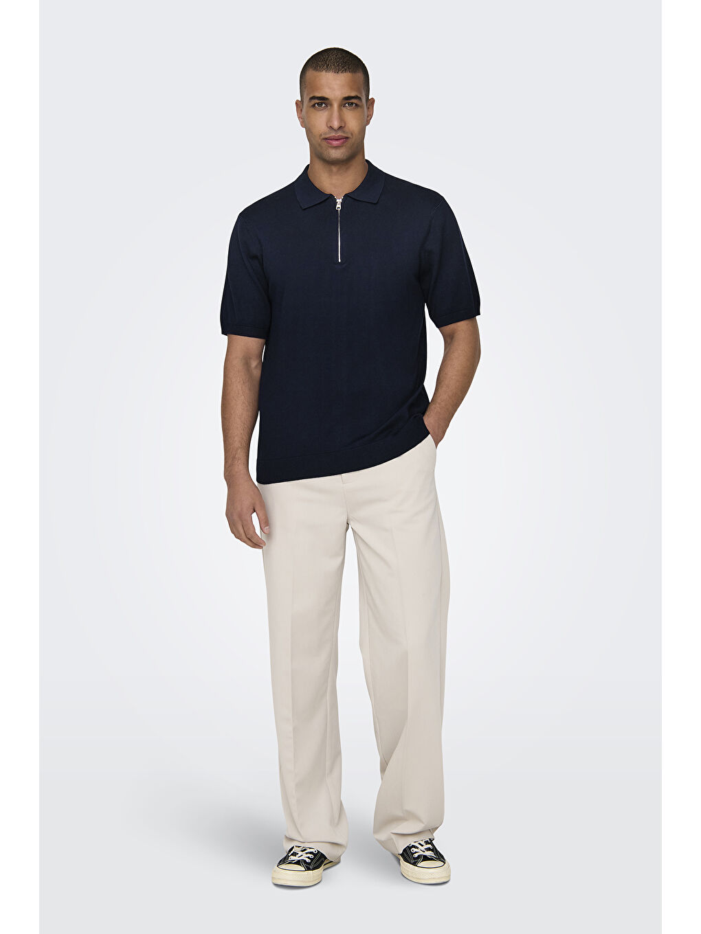 Lacivert Onswyler Regular Fit Yarım Fermuarlı Polo Yaka Tişört 22028606-1