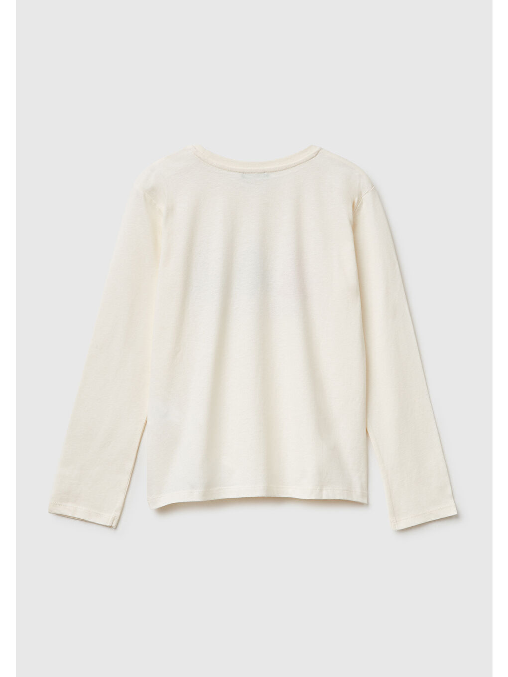 Kız Çocuk Ekru Önü Simli Baskılı Jarse Uzun Kollu T-shirt-1