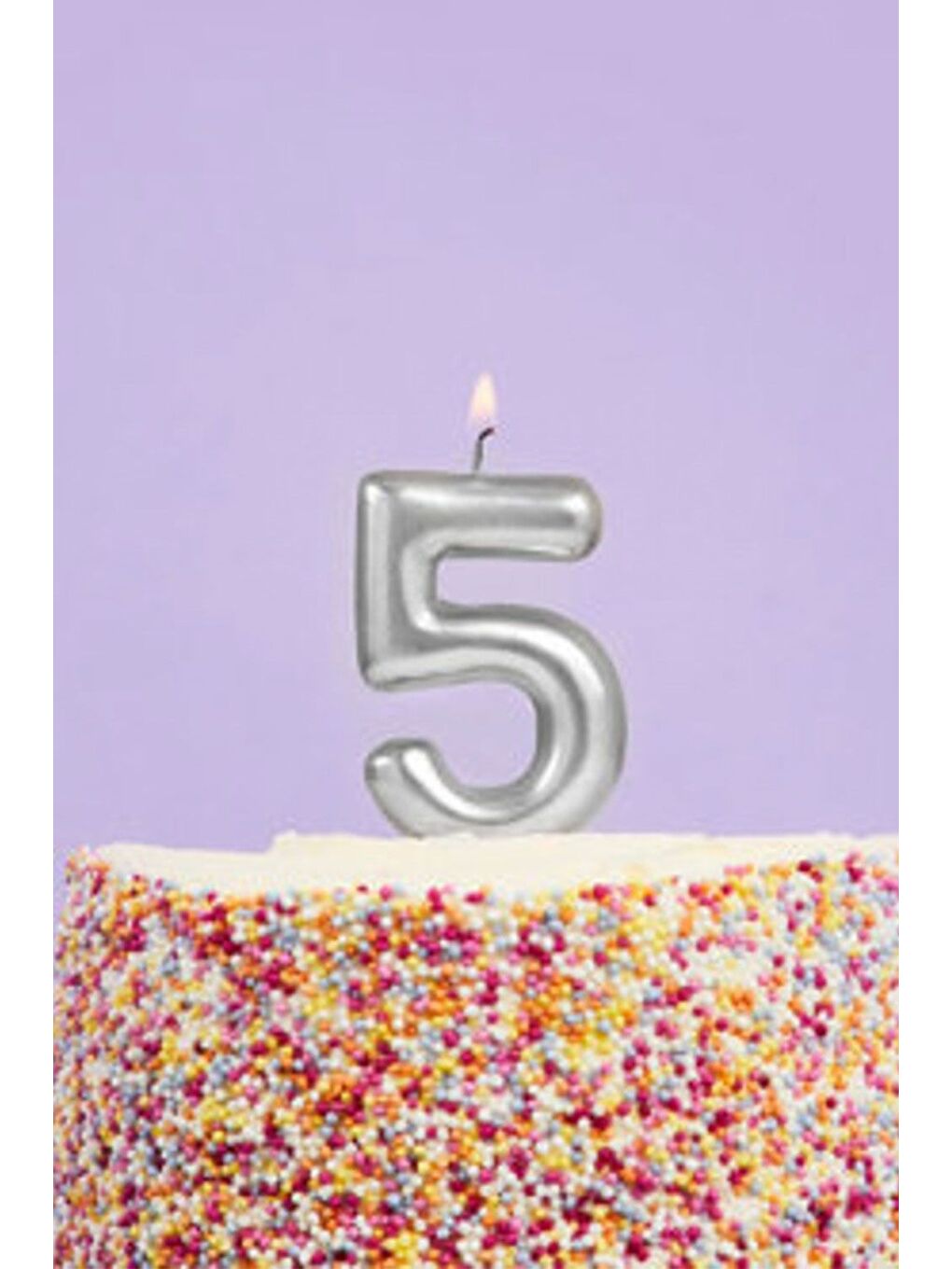 Gri Gümüş 5 Rakamı Mum