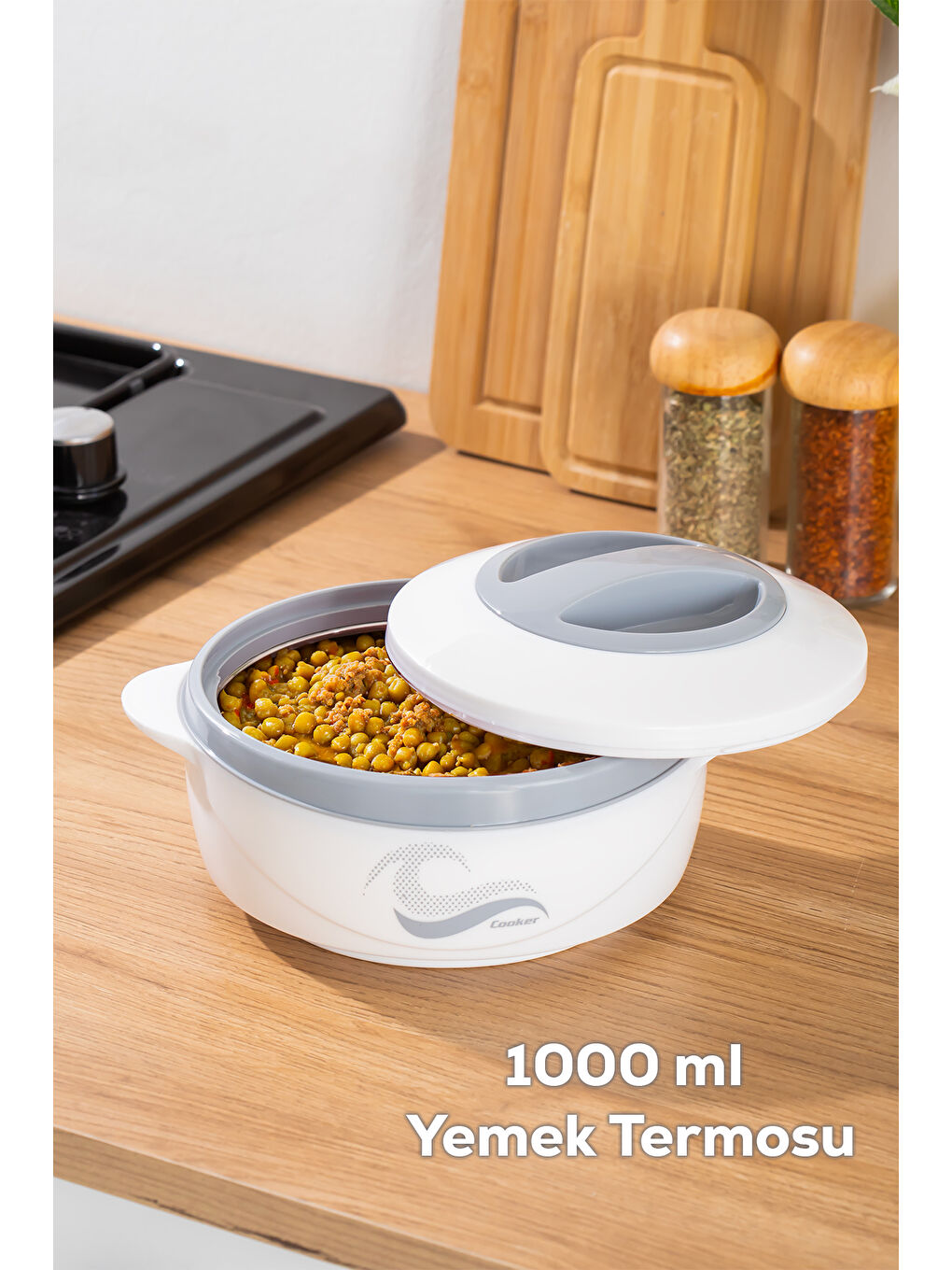 Beyaz 3149 1000 mL Yemek Termosu - Sızdırmaz Kilitlenebilir Kapak Paslanmaz Çelik Sefer Tası-BEYAZ